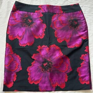Tristan Black/Pink/Purple, Floral Print, Lined, Pencil Skirt- 10